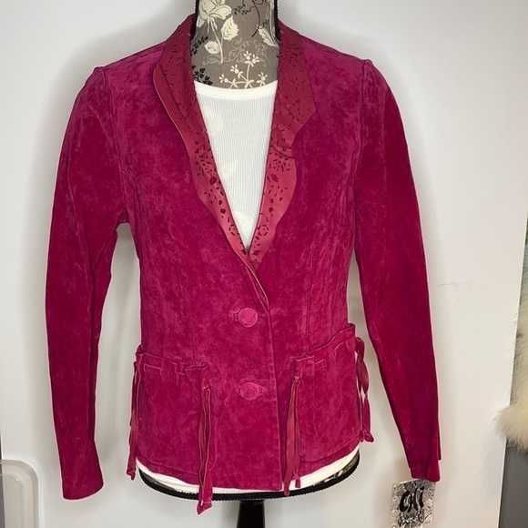 Carlos Falchi Sz M Raspberry Pink Suede Jacket Coat - Picture 3 of 14